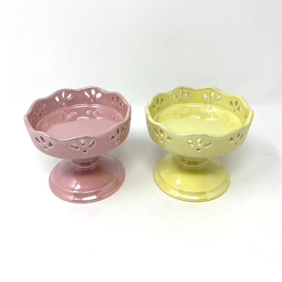 Target Ceramic Iridescent Pedestal Dish Candy Decor Pink Yellow - Picture 1 of 9